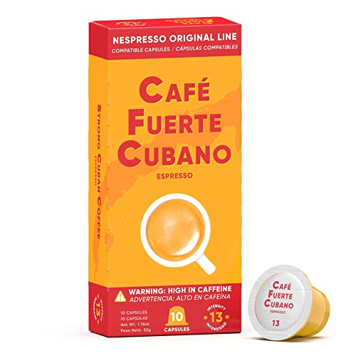 Cafe Fuerte Cubano, Espresso Pods, Nespresso Capsules Compatible with OriginalLine Machines, Strong Cuban Coffee, Ristretto Cafecito, Intensity 13, Dark Roast, High In Caffeine (40 Count)