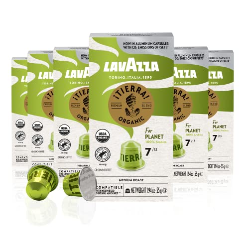Lavazza TIERRA PLANET USDA ORGANIC Espresso Aluminum Capsules Compatible with Nespresso Original Machines (Pack of 60) ,Value Pack, Medium Roast, 100% Arabica, Intensity 7 of 13