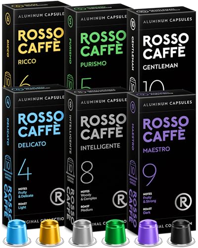 Rosso Coffee Capsules for Nespresso Original Machine - 60 Gourmet Espresso Pods Variety Pack - Compatible with Nespresso Original Line Machines (Variety 60)