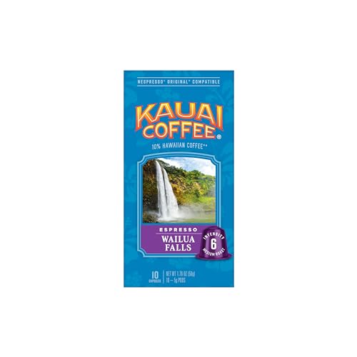 Kauai Coffee Wailua Falls Medium Roast Espresso - Nespresso Original Compatible Capsules, Intensity 6, (1 Pack of 10 Single-Serve Espresso Pods)