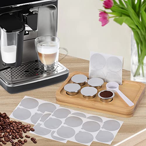 Reusable Capsules for Nespresso OriginalLine - 6pcs Espresso Refillable Pods Stainless Steel Coffee Pods Compatible for Nespresso Originaline Machine(6 Pods+100pcs Lids+ Bamboo Storage Tray)