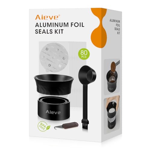 Aieve Reusable Vertuo Capsule Kit Compatible with Nespresso Pods Vertuo Include 80 pcs Aluminum Foil Seals Lid, Pod Holder, Coffee Spoon and Lid Opener