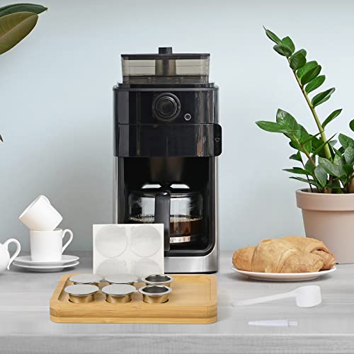 Reusable Capsules for Nespresso OriginalLine - 6pcs Espresso Refillable Pods Stainless Steel Coffee Pods Compatible for Nespresso Originaline Machine(6 Pods+100pcs Lids+ Bamboo Storage Tray)
