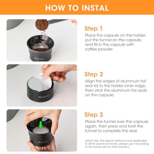 Aieve Reusable Vertuo Capsule Kit Compatible with Nespresso Pods Vertuo Include 80 pcs Aluminum Foil Seals Lid, Pod Holder, Coffee Spoon and Lid Opener