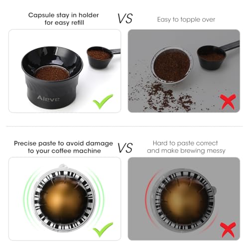 Aieve Reusable Vertuo Capsule Kit Compatible with Nespresso Pods Vertuo Include 80 pcs Aluminum Foil Seals Lid, Pod Holder, Coffee Spoon and Lid Opener