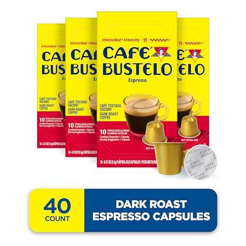 Café Bustelo Aluminum Espresso Capsules, Dark Roast Coffee, Nespresso OriginalLine Compatible, Intensity 11, 40 Count