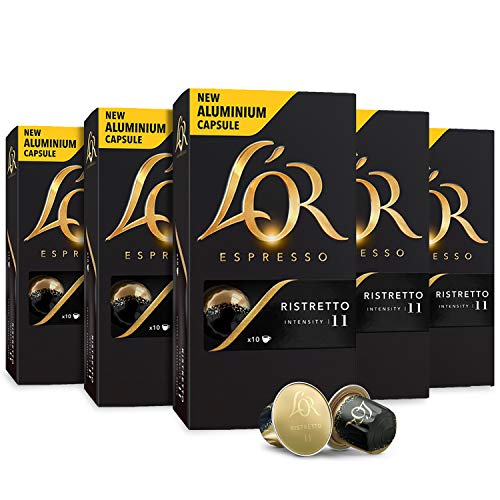 L'OR Espresso Capsules, 50 Count Ristretto, Single-Serve Aluminum Coffee Capsules Compatible with the L'OR BARISTA System & Nespresso Original Machines
