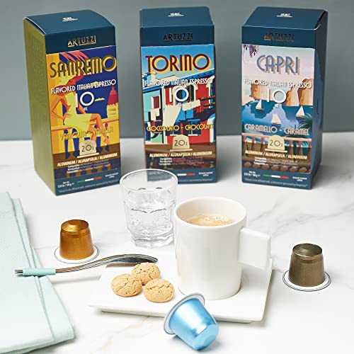 Artuzzi 120ct Italian Espresso | Classic Flavored Pods Caramel Chocolate Vanilla Espresso For Original Nespresso Compatible Pod Machines | 100% Aluminum Capsules & Recyclable