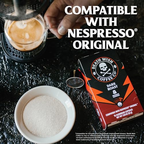 Death Wish Coffee, Dark Roast Espresso Capsules Compatible with Nespresso Original Machines (30 Count)