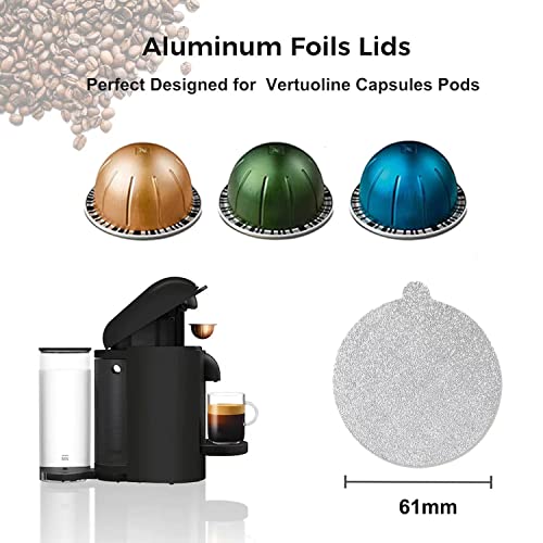 Clinuse Aluminum Foils Lids Seals to Reuse Nespresso Capsules Coffee Pods, Compatible with Nespresso Vertuoline Vertuo, 100Pcs Reuse Coffee Pods Cover Seals (61mm, Grey)