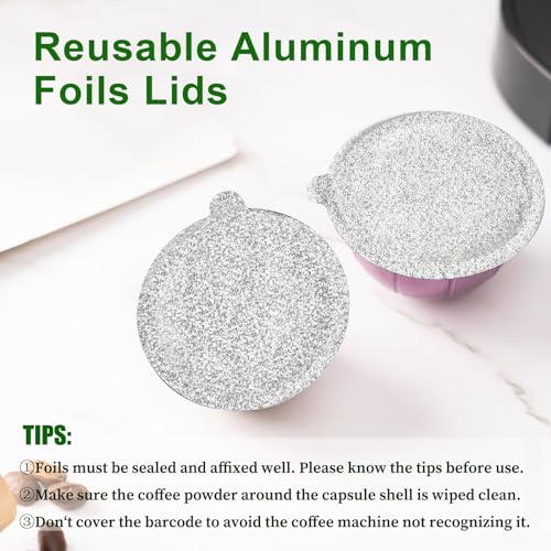 Clinuse Aluminum Foils Lids Seals to Reuse Nespresso Capsules Coffee Pods, Compatible with Nespresso Vertuoline Vertuo, 100Pcs Reuse Coffee Pods Cover Seals (61mm, Grey)