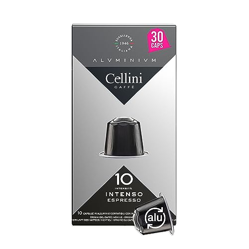 Cellini Caffè Intenso Aluminum Nespresso Pods 30 Count Dark Roast Coffee Capsules 100% Nespresso Original Machine Compatible Extra Strong