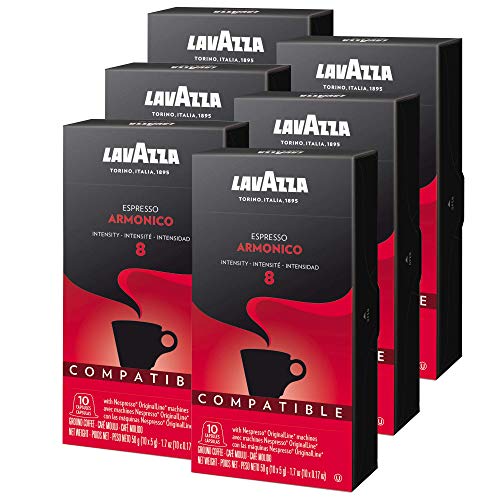 Lavazza Armonico Dark Roast Coffee Capsules Compatible with Nespresso Original Machines ,Value Pack, Blended and roasted in Italy, with full bodied Flavor and Notes, 10 Count (Pack of 6)