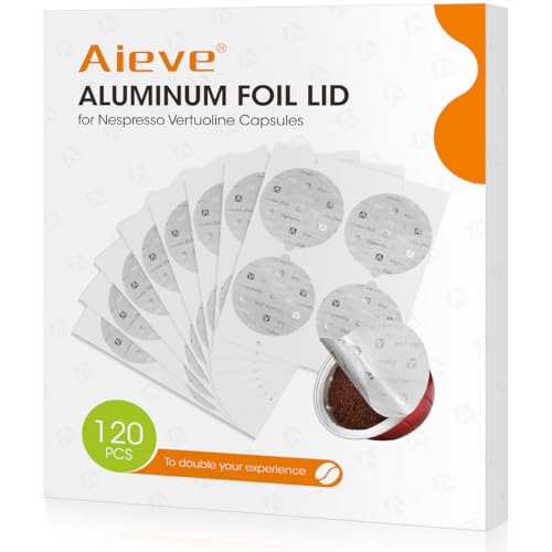Aieve Aluminum Foil Seals Lid for Reusable Nespresso Pods Vertuo Compatible with Nespresso Refillable Capsule (120Pcs)