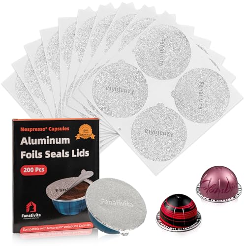 Fanativita Aluminum Foil Seal Lids for Nespresso Pods Vertuo, Compatible with Nespresso Vertuo Reusable Pods, 200Pcs Coffee Pods Lids (62mm)
