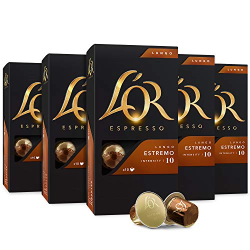 L'OR Espresso Capsules, 50 Count Estremo Lungo, Single-Serve Aluminum Coffee Capsules Compatible with the L'OR BARISTA System & Nespresso Original Machines