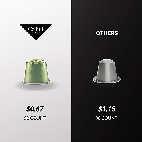 Cellini Caffè Intenso Aluminum Nespresso Pods 30 Count Dark Roast Coffee Capsules 100% Nespresso Original Machine Compatible Extra Strong