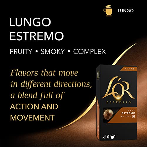 L'OR Espresso Capsules, 50 Count Estremo Lungo, Single-Serve Aluminum Coffee Capsules Compatible with the L'OR BARISTA System & Nespresso Original Machines