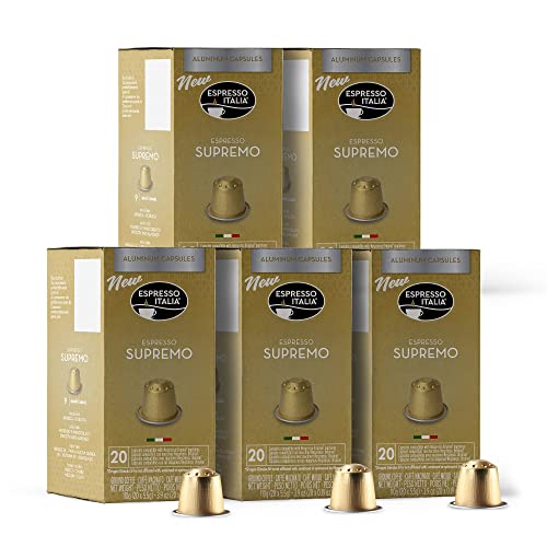 ESPRESSO ITALIA 100 Aluminum Capsules Compatible with Nespresso Original Lines Machines - SUPREMO BLEND, Italian Espresso Coffee Pods