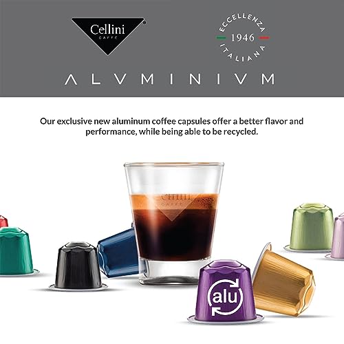 Cellini Caffè Intenso Aluminum Nespresso Pods 30 Count Dark Roast Coffee Capsules 100% Nespresso Original Machine Compatible Extra Strong
