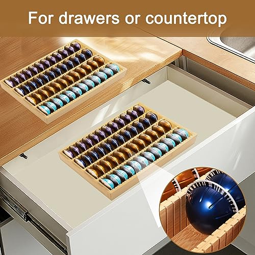 Bayting Bamboo Coffee Pod Holder Drawer Insert for Counter Compatible with Nespresso Vertuo Capsules