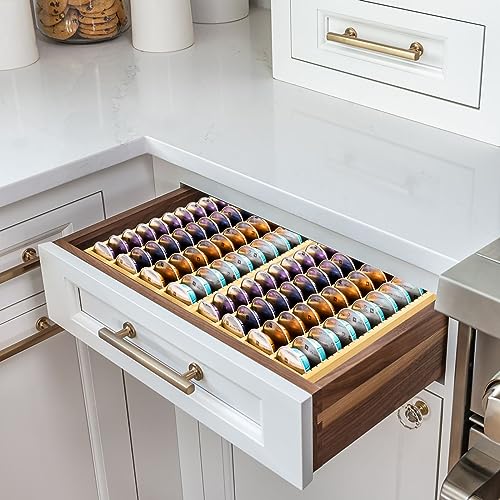 Bayting Bamboo Coffee Pod Holder Drawer Insert for Counter Compatible with Nespresso Vertuo Capsules