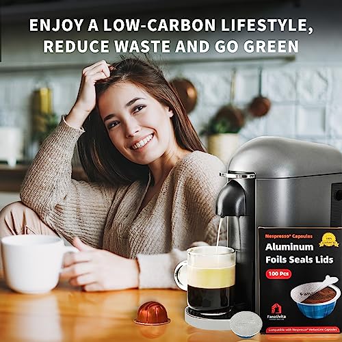 Fanativita Aluminum Foil Seal Lids for Nespresso Pods Vertuo, Compatible with Nespresso Vertuo Reusable Pods, 200Pcs Coffee Pods Lids (62mm)