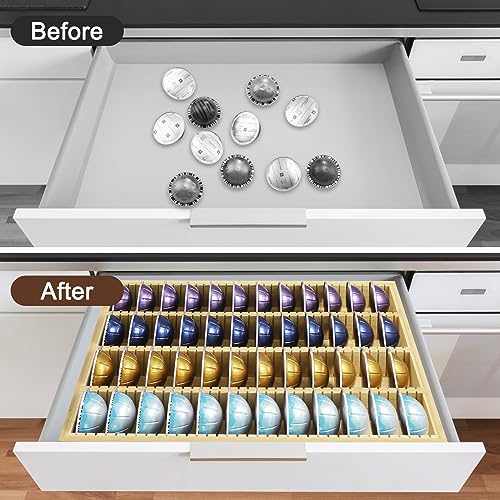 Bayting Bamboo Coffee Pod Holder Drawer Insert for Counter Compatible with Nespresso Vertuo Capsules