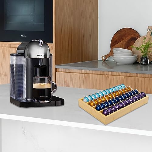 Bayting Bamboo Coffee Pod Holder Drawer Insert for Counter Compatible with Nespresso Vertuo Capsules