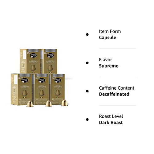ESPRESSO ITALIA 100 Aluminum Capsules Compatible with Nespresso Original Lines Machines - SUPREMO BLEND, Italian Espresso Coffee Pods
