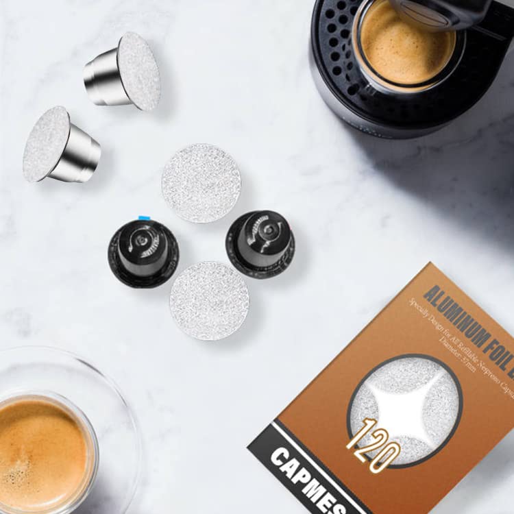 CAPMESSO Espresso Foils -Coffee Pod Seal Lids to Reusable Nespresso Capsules Refillable Pods Compatible with Nespresso Original Line Machines 120PCS/Package