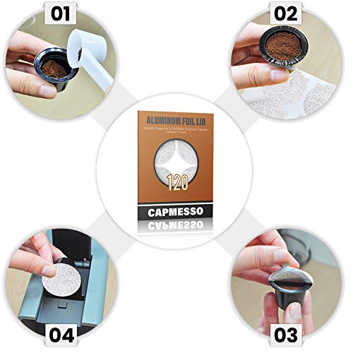 CAPMESSO Espresso Foils -Coffee Pod Seal Lids to Reusable Nespresso Capsules Refillable Pods Compatible with Nespresso Original Line Machines 120PCS/Package