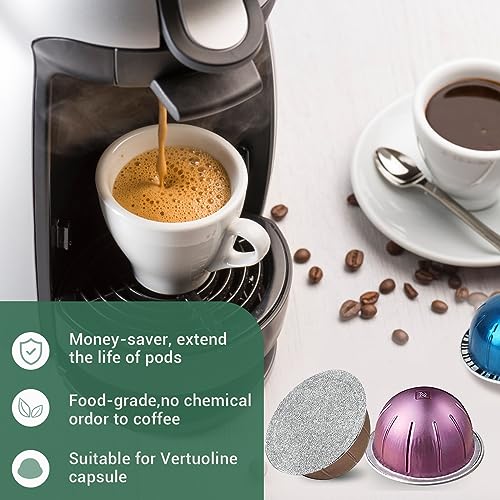 Aluminum Foils Lids to Reuse Vertuoline Capsules Coffee Pods and Refillable Pods，Compatible with Nespresso VertuoLine Machine, 64mm (100pcs)