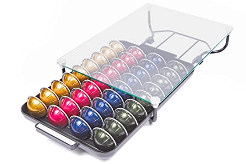 Nifty Solutions Glass Top Vertuoline Pod Capsule Drawer - Compatible with Nespresso Vetuo Pods, 40 Large or 52 Small Pod Capsule Holder