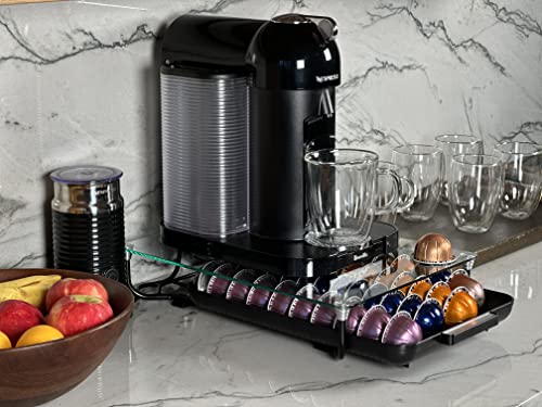 Nifty Solutions Glass Top Vertuoline Pod Capsule Drawer - Compatible with Nespresso Vetuo Pods, 40 Large or 52 Small Pod Capsule Holder