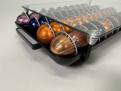 Nifty Solutions Glass Top Vertuoline Pod Capsule Drawer - Compatible with Nespresso Vetuo Pods, 40 Large or 52 Small Pod Capsule Holder