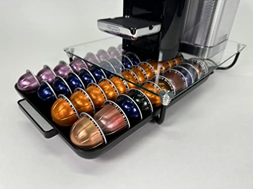 Nifty Solutions Glass Top Vertuoline Pod Capsule Drawer - Compatible with Nespresso Vetuo Pods, 40 Large or 52 Small Pod Capsule Holder