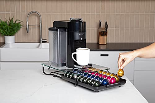 Nifty Solutions Glass Top Vertuoline Pod Capsule Drawer - Compatible with Nespresso Vetuo Pods, 40 Large or 52 Small Pod Capsule Holder