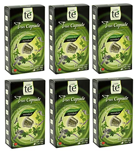 60 Nespresso Compatible Pods - Marrakech Green Tea, 6 Boxes - 10 Pods/Box - Imported from Spain