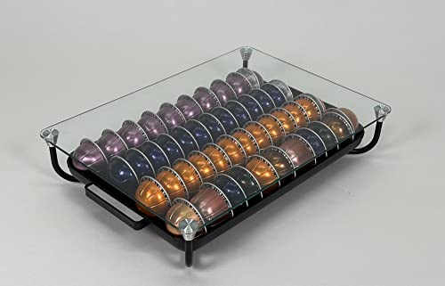 Nifty Solutions Glass Top Vertuoline Pod Capsule Drawer - Compatible with Nespresso Vetuo Pods, 40 Large or 52 Small Pod Capsule Holder