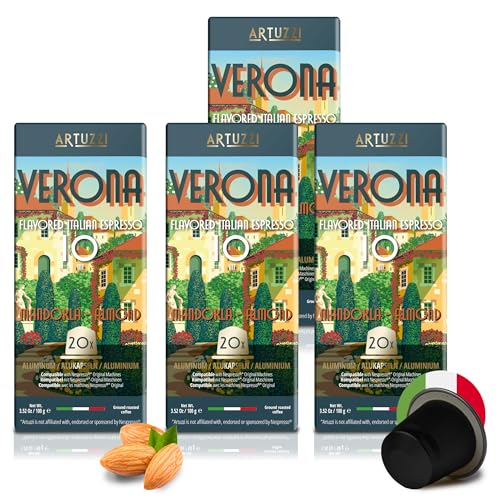 Artuzzi 80ct Flavored Espresso Pods for Nespresso Original Machines I Almond Coffee Capsules - Nespresso Compatible Pods I Italian Coffee Capsules I Aluminum & Recyclable