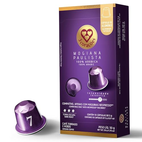 3 Coracoes Mogiana Paulista Coffee Pods - 100 Pods of Authentic Brazilian Coffee Capsules Compatible with Nespresso Original Line Machine with Smooth and Sweet Flavor -Nespresso Pods Intensity 7