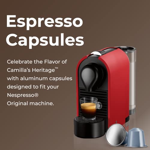 Camilla's Heritage Coffee, Espresso Capsules, 60 Flavored Coffee Pods, Variety Pack, Medium Roast, Intensity 8, Single Cup Aluminum Coffee Cups, Nespresso Compatible Machine, Brews 1.35oz