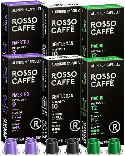 Rosso Coffee Capsules for Nespresso Original Machine - 60 Gourmet Extra Dark Roast Espresso Pods - Single-Serve Aluminum Coffee Pods Compatible with Nespresso Original Line Machines (Extra Dark 60)
