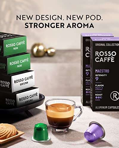 Rosso Coffee Capsules for Nespresso Original Machine - 60 Gourmet Extra Dark Roast Espresso Pods - Single-Serve Aluminum Coffee Pods Compatible with Nespresso Original Line Machines (Extra Dark 60)