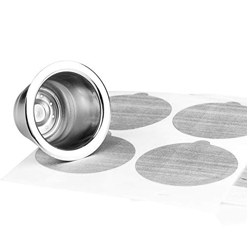Refillable Coffee Capsules Cup Stainless Steel Reusable Coffee Pods Compatible with Nespresso Machines (2 Cups + 100 Lids)