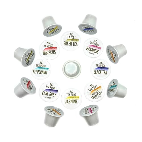 8 Flavors Variety pack of tea pods compatible with Nespresso OriginalLine - 18 single-serve capsules hibiscus, english breakfast, peppermint, jasmine, paradise, green and black tea, earl grey bergamot