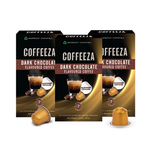Coffeeza Dark chocolate Flavored Espresso Coffee Pods, Compatible with Nespresso Original Line, Medium Roast, Intensity – 7, 100% Arabica Aluminium Coffee Capsules, 3 Pack - 30 Single Serve Coffee Pods