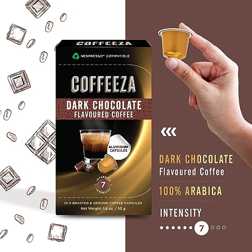 Coffeeza Dark chocolate Flavored Espresso Coffee Pods, Compatible with Nespresso Original Line, Medium Roast, Intensity – 7, 100% Arabica Aluminium Coffee Capsules, 3 Pack - 30 Single Serve Coffee Pods