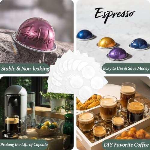 Grasseed Aluminum Foils Lids to Reuse Coffee Pods Compatible with Nespresso VertuoLine Capsules-200 Pcs